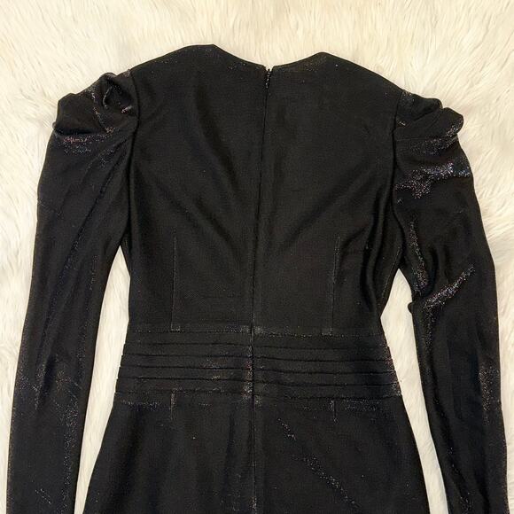 Jonathan Simkhai Metallic Dress V-Neck Puff Sleeve Belted Faux Wrap, Black - Picture 11 of 15
